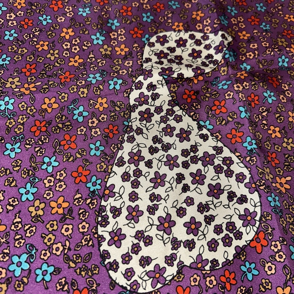 Vintage Givenchy 100% Silk Squared Scarf Pair And Flowered Multicolor Purple - Picture 2 of 5
